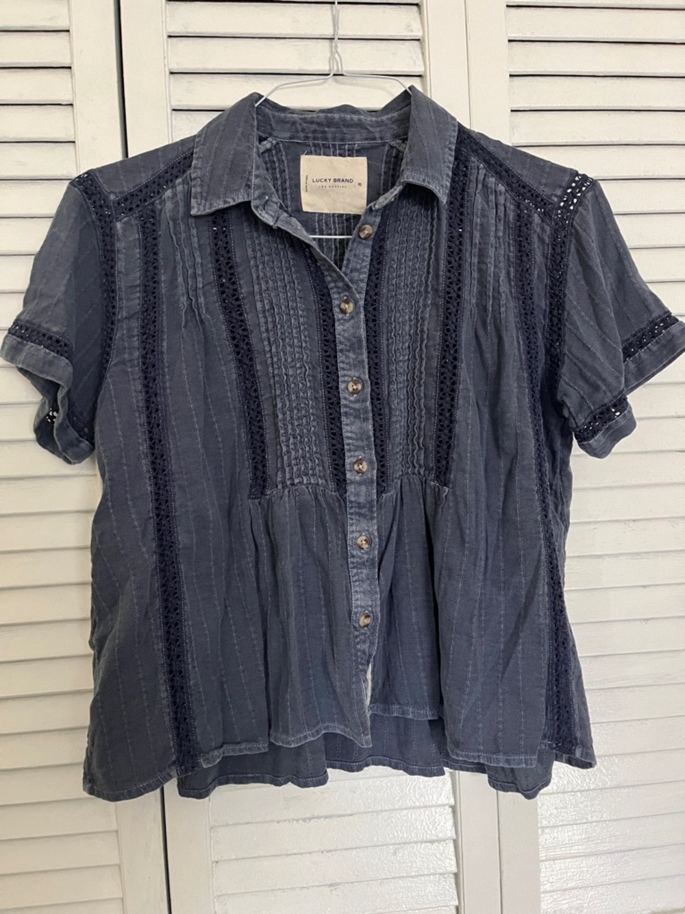 Lucky Brand Indigo Short-Sleeve Button Front Peasant Shirt